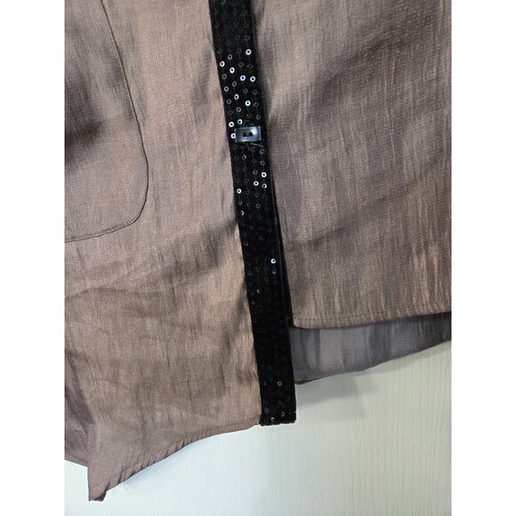 IC By Connie K Elegant Glittery Brown Sequin Trim Asymmetrical Blouse Size Small - Picture 8 of 14